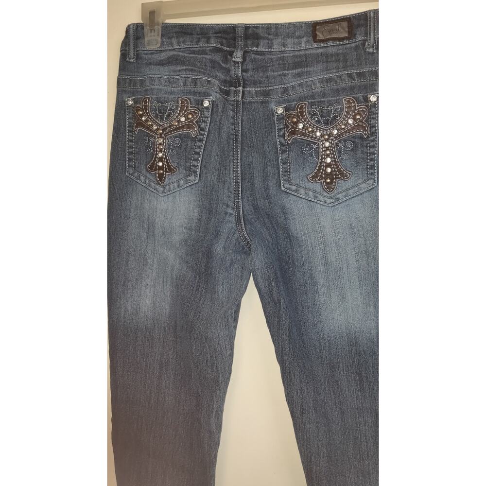 Earl Jean Denim Capris Blue Jeans Sz 8 Rhinestones Embellished BLING Stretch - Picture 12 of 15